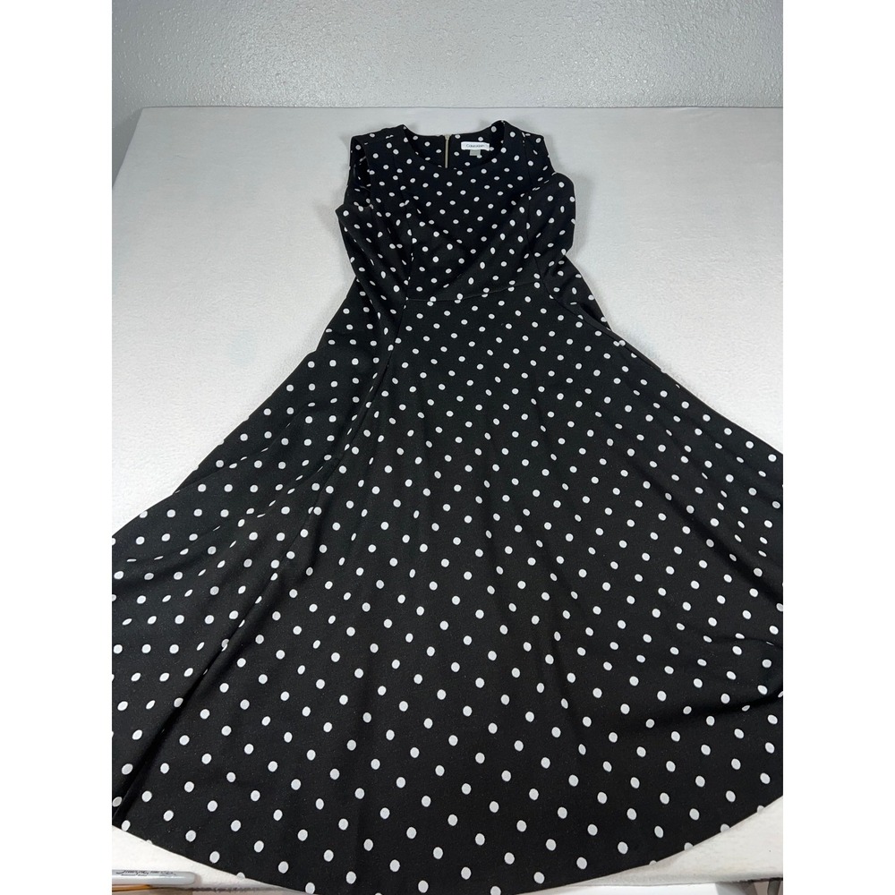 Calvin Klein Black White Polka Dot Sleeveless Fit Flare Midi Dress Size 8 - Picture 6 of 11